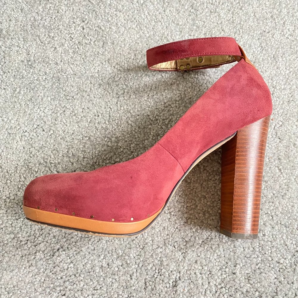 Sam Edelman Lyla Platform Pumps with Ankle Strap in Dark Old Rose 9M